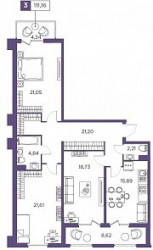 Трёхкомнатная квартира 111.16 м²
