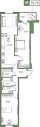 Трёхкомнатная квартира (Евро) 79.75 м²