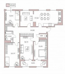 Пятикомнатная квартира (Евро) 141.63 м²