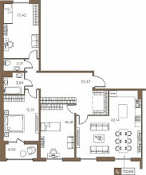 Четырёхкомнатная квартира (Евро) 112.69 м²